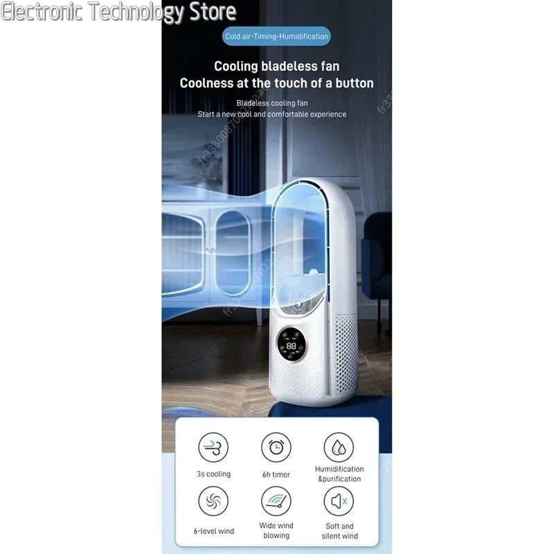 AeroLoom Ventilator | Bladeless Design & Luftbefeuchter | 6 Windstufen | USB-Betrieb & Leise