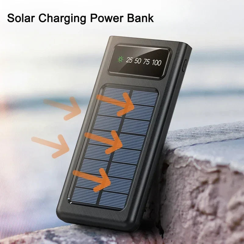 PowerCharge Solar-Powerbank | 4-in-1 Kabelsystem | Schnellladen & LED-Taschenlampe