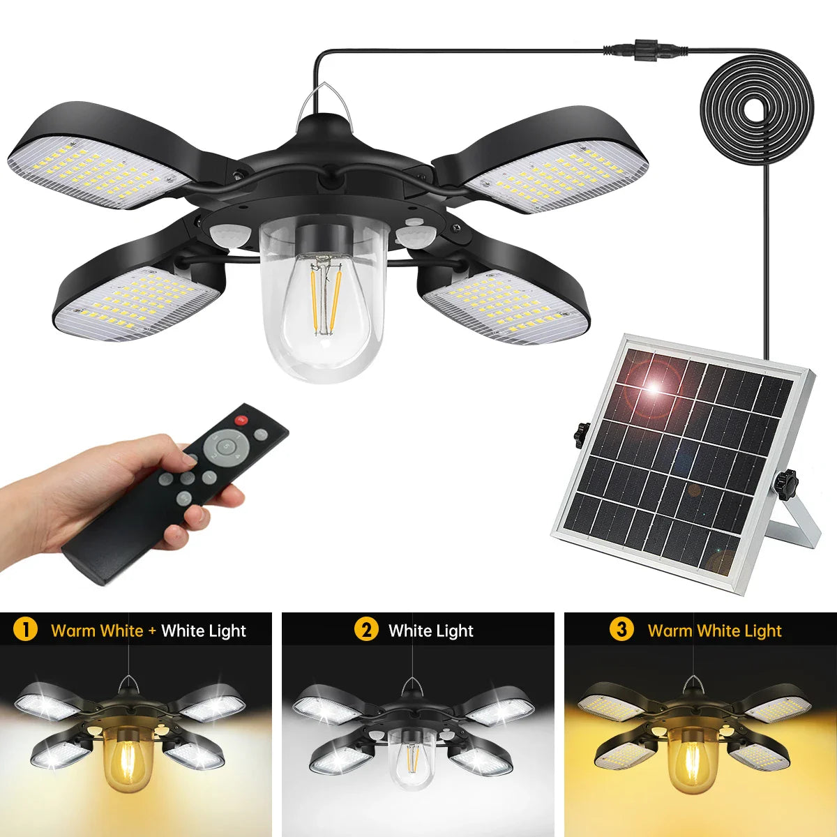 SolarBright | Solar-Pendelleuchte | 192 LEDs | Mit Fernbedienung & Bewegungssensoren