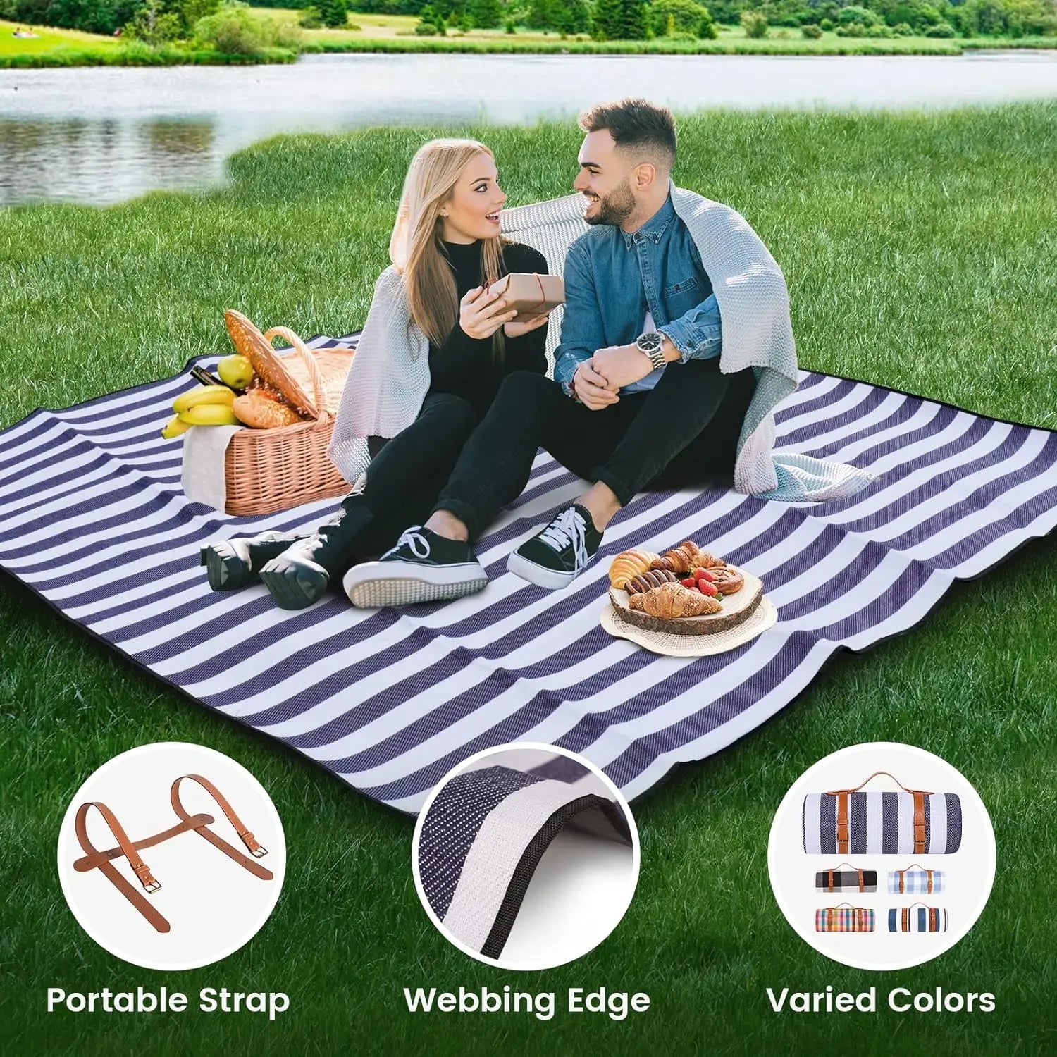 Terraloom Picknickdecke | Wasserdicht & Sandabweisend | Für 8 Personen | Faltbar & Tragbar