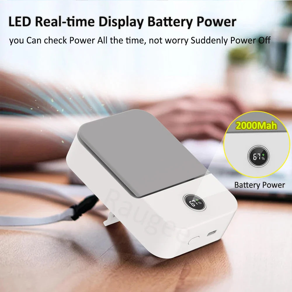 BreezeFox | 4-in-1 Mini-Ventilator | LED-Display | USB-C & Akku | Für Reisen, Büro & Sommerhitze