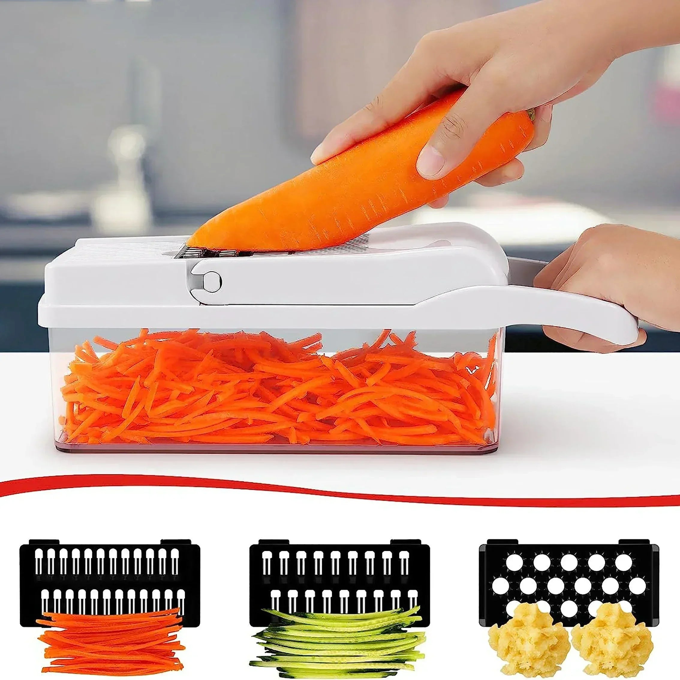 CookSmart | 12-in-1 Gemüseschneider | 7 Edelstahlklingen, rutschfest & BPA-frei | Schneiden, Würfeln, Raspeln & Hobeln für die Küche