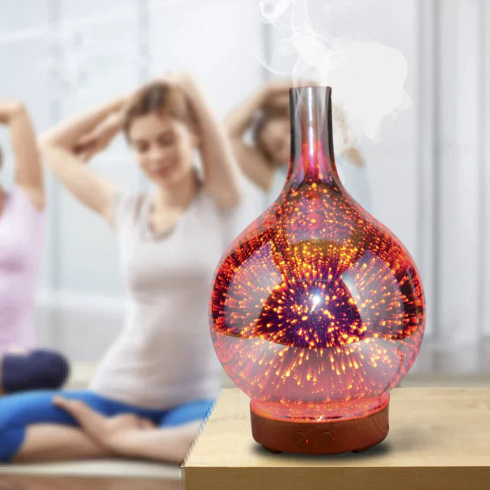 LumaAura | Aromadiffusor mit LED & 3D-Glaseffekt | Farbwechsel & Timer | 500ml Wassertank