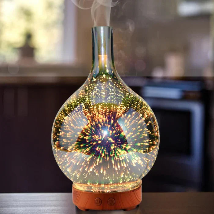 LumaAura | Aromadiffusor mit LED & 3D-Glaseffekt | Farbwechsel & Timer | 500ml Wassertank