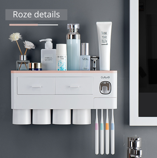 BathEase Organizer | Badezimmer-Organizer mit Zahnpasta-Spender | Stilvoll & Praktisch | Kein Bohren erforderlich