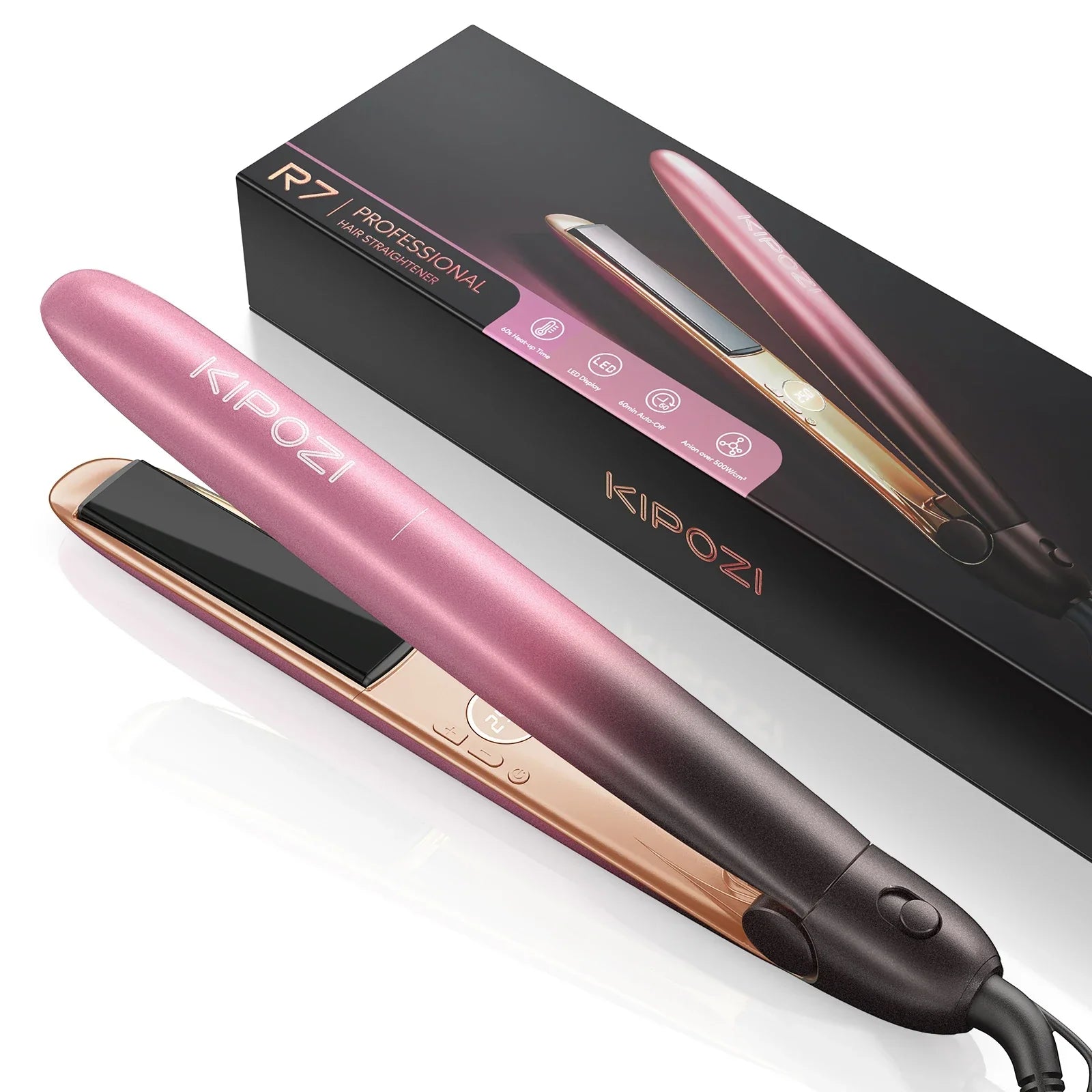 Lustrae | 2-in-1 Glätteisen & Lockenstab | Titan-Floating-Plates | Roségold-Design | 360° Drehkabel