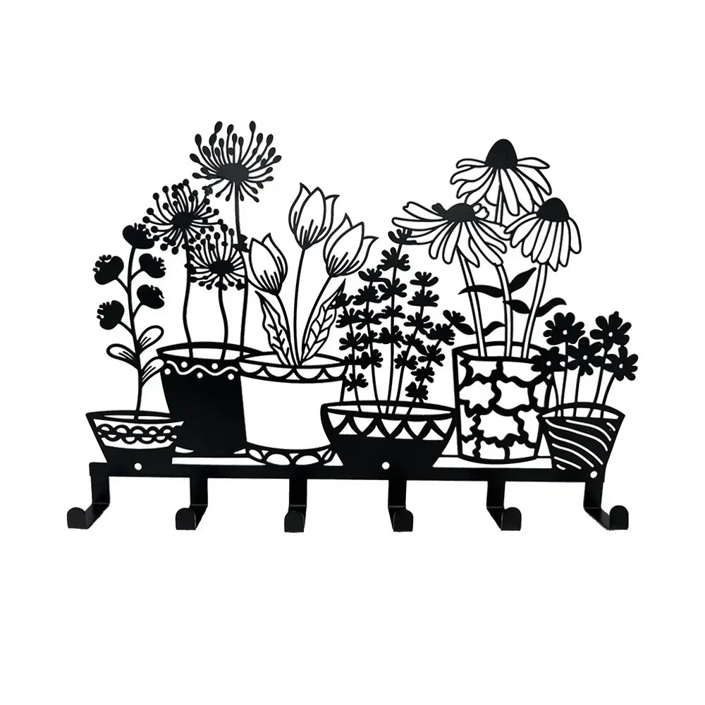 KeyLuma Wand-Schlüsselhalter | Metall Schlüsselbrett mit 5 Haken | Schwarzer Wandhaken mit dekorativem Motiv | Robuste Bauweise & Premium-Oberfläche