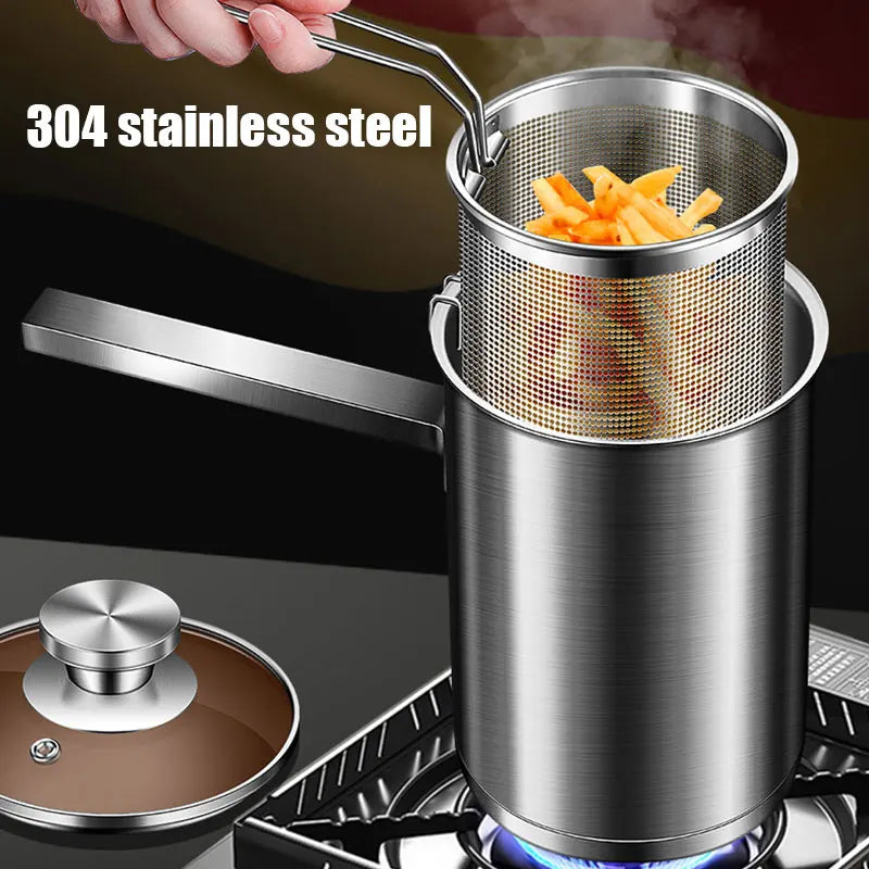 Zunava SteelChef | Frittier-Topf aus Edelstahl | Mit Sieb & Deckel | Für alle Herdarten | Camping & Küche