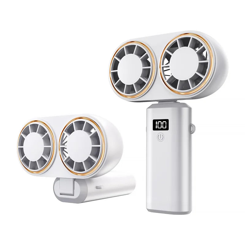 AeroChill Duo | Tragbarer Handventilator | Doppelturbinen-Power & 5 Stufen | Faltbar & USB-Aufladung