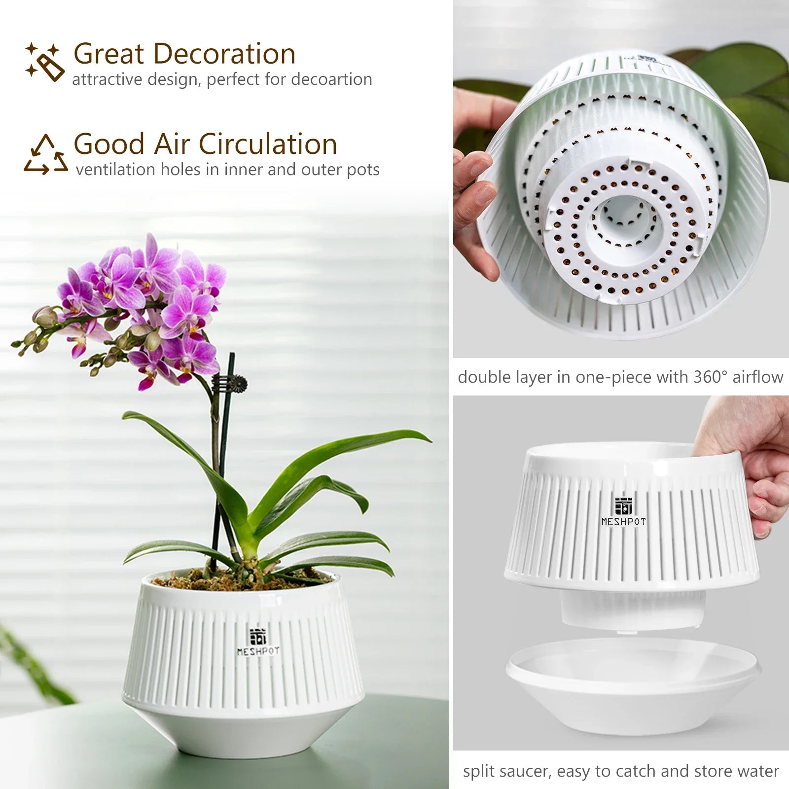 Florapure Orchideentopf | Atmungsaktiv & UV-Beständig | Für Innen & Außen | 12 cm