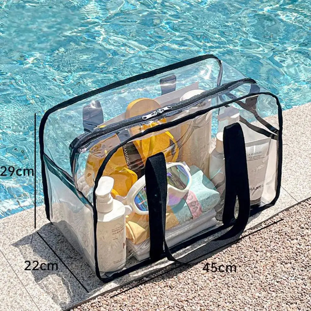 ClearVoyage Transparente Strandtasche | Faltbar & Wasserdicht | Mit Reißverschluss & Schultergurt | Für Schwimmbad, Strand & Camping