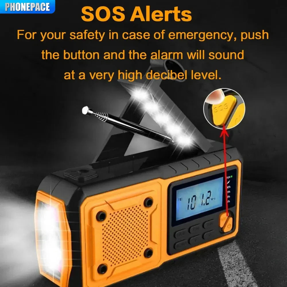 ResQPower | 4-in-1 Solar-Notfallradio | Mit SOS-Alarm, LED-Licht & Powerbank | USB, Handkurbel & Solar aufladbar