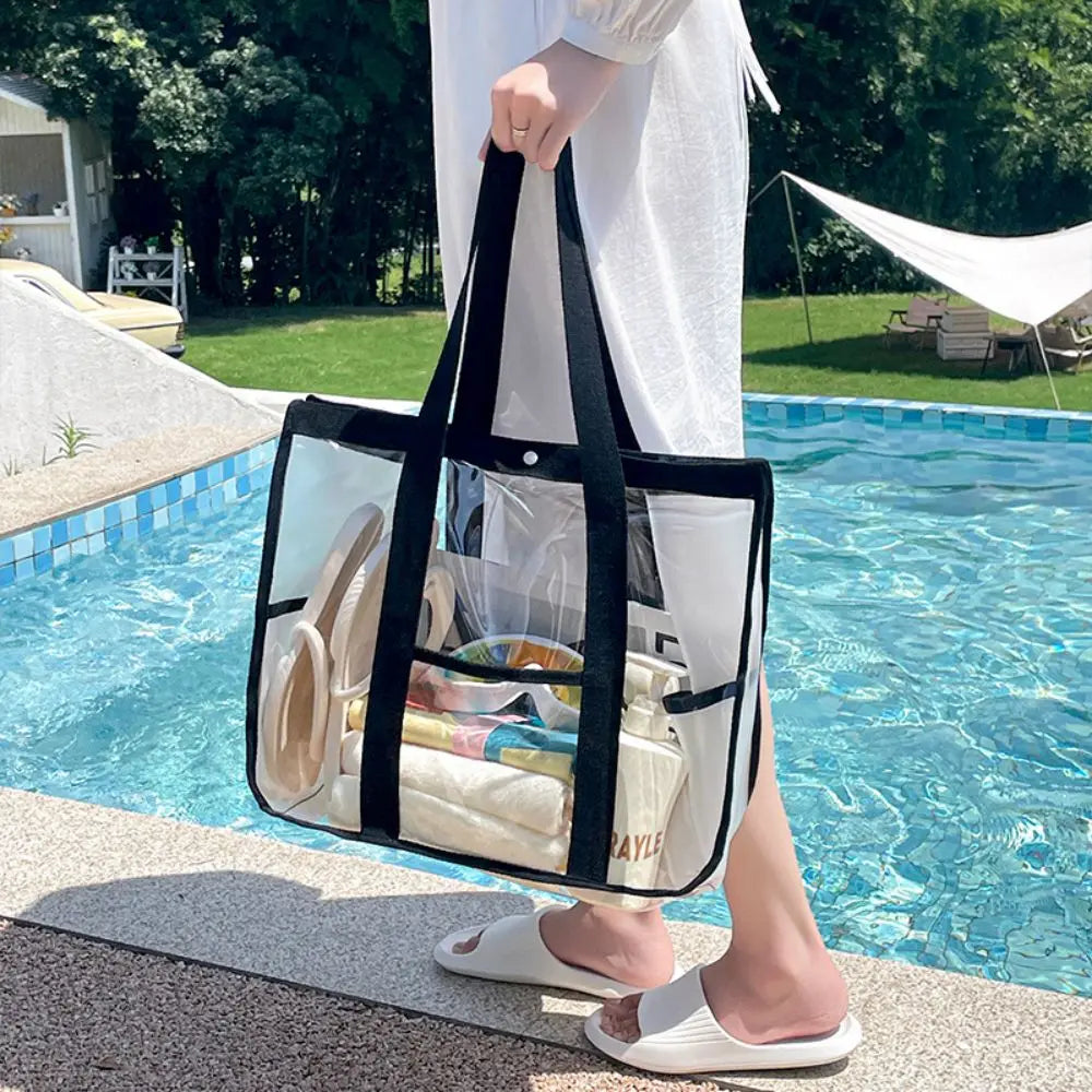 ClearVoyage Transparente Strandtasche | Faltbar & Wasserdicht | Mit Reißverschluss & Schultergurt | Für Schwimmbad, Strand & Camping