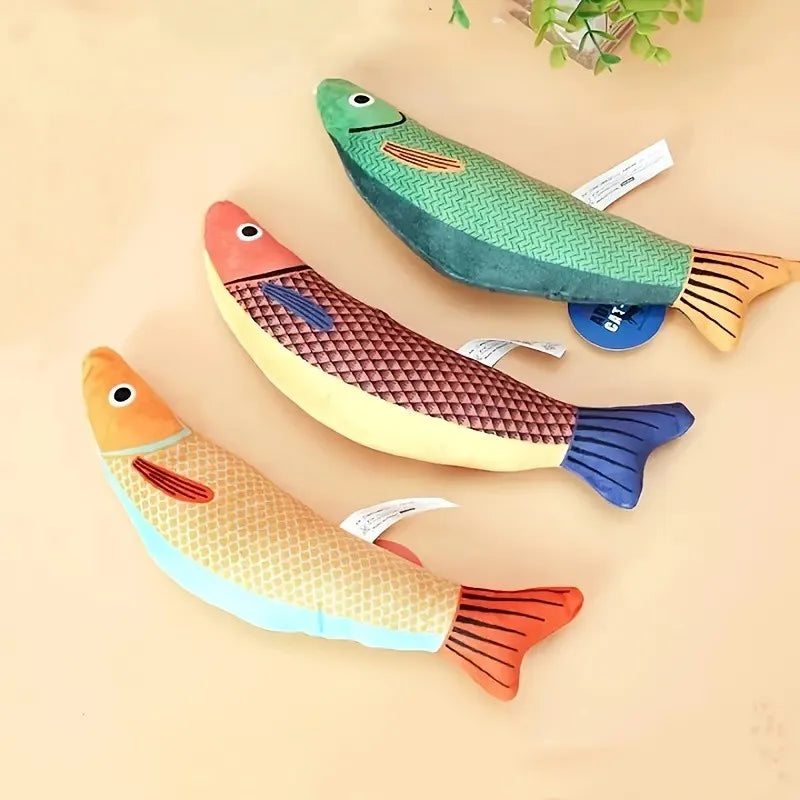 PlayFish | Interaktives Katzenspielzeug | 3D-Fischdesign | Mit Katzenminze | Weiches Plüschmaterial