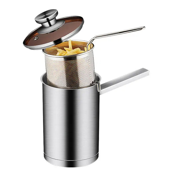 Zunava SteelChef | Frittier-Topf aus Edelstahl | Mit Sieb & Deckel | Für alle Herdarten | Camping & Küche