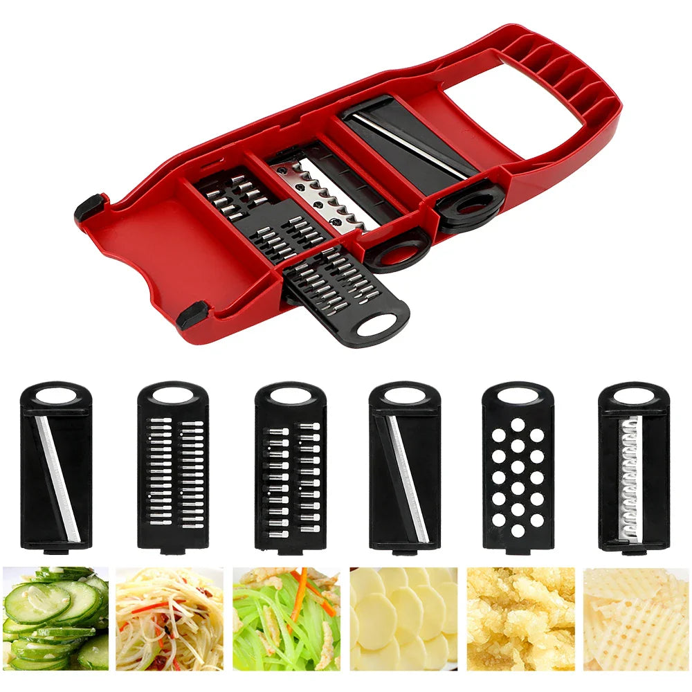 PrepVario Gemüseschneider Set | 9-teilig mit Box & Fingerschutz | Edelstahl & BPA-frei | In Rot