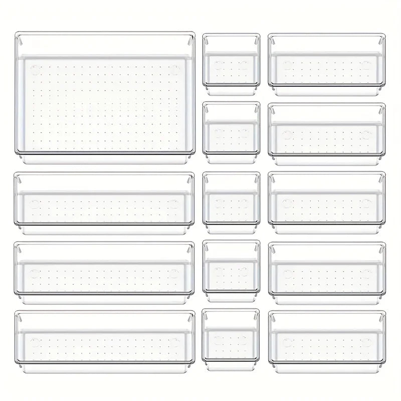 Clearyx Organizer Set | 18-teilig Transparent | Modular & Stapelbar | Für Bad, Küche & Büro