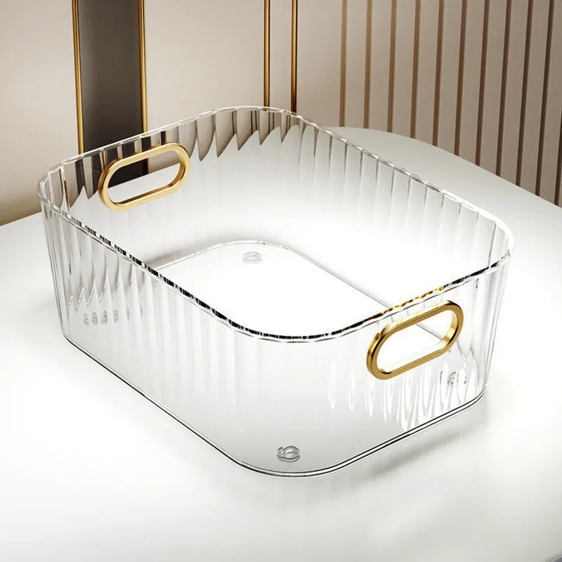 EleganceBox | Aufbewahrungsbox mit Diamantstruktur | Transparent & Goldakzente | 25x15x10 cm