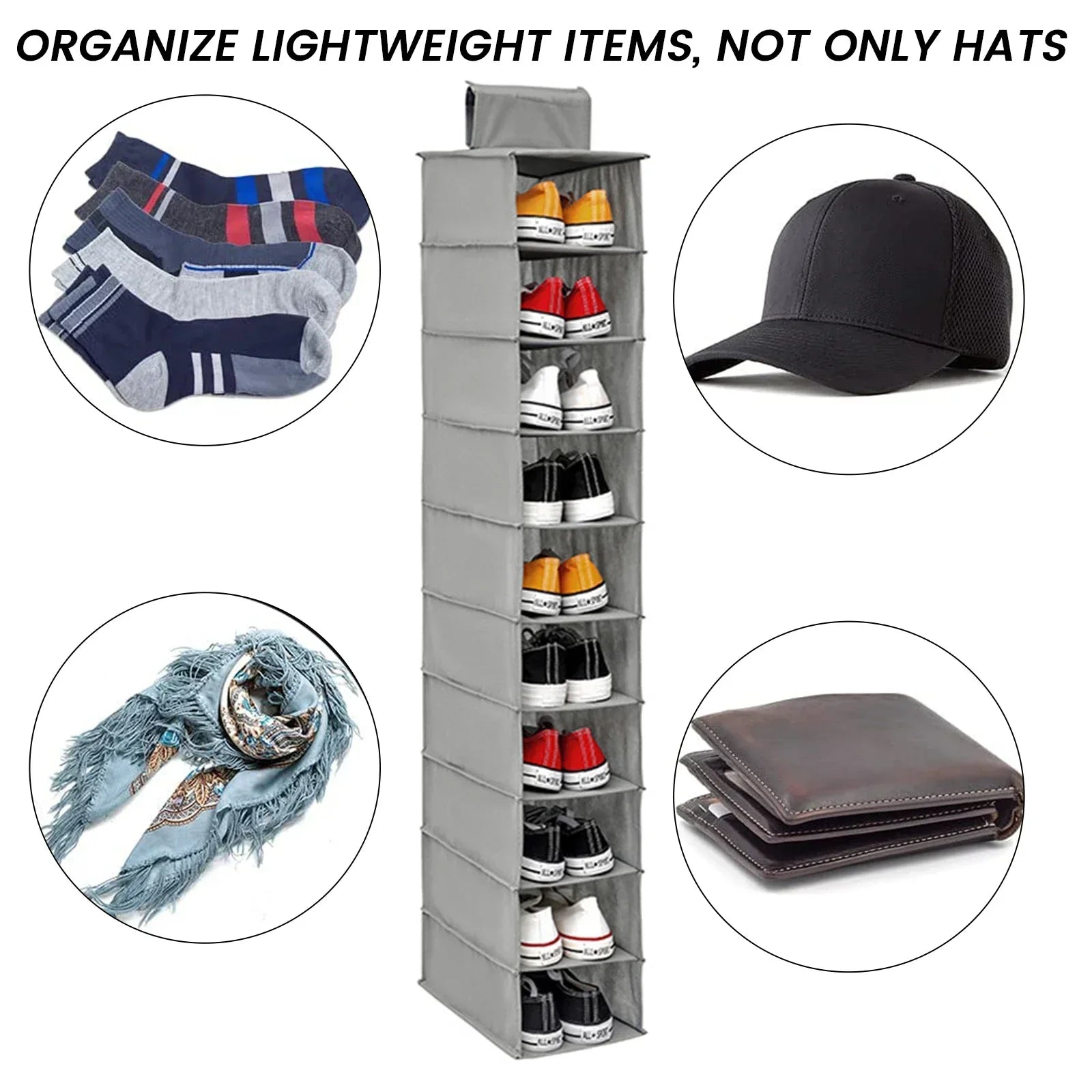 SpaceMaxx Hängeorganizer | 10 Fächer | Faltbar & Platzsparend | Für Schuhe und Accessoires
