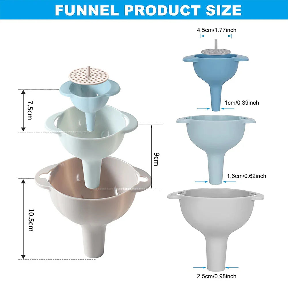 Elvoma FunnelSet 4in1 | Trichter-Set mit Siebfilter | BPA-frei & stapelbar | Für Öl, Saft, Pulver & Gewürze | Skandinavisches Design