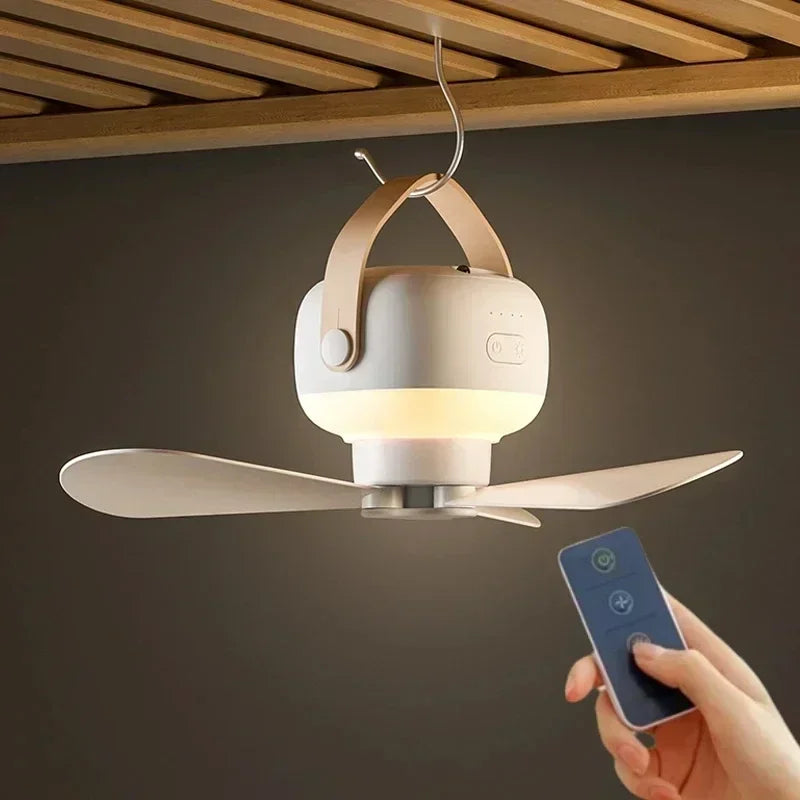 Aeroluva AirGlow | Tragbarer Deckenventilator | Mit LED & Fernbedienung | Für Camping & Zuhause