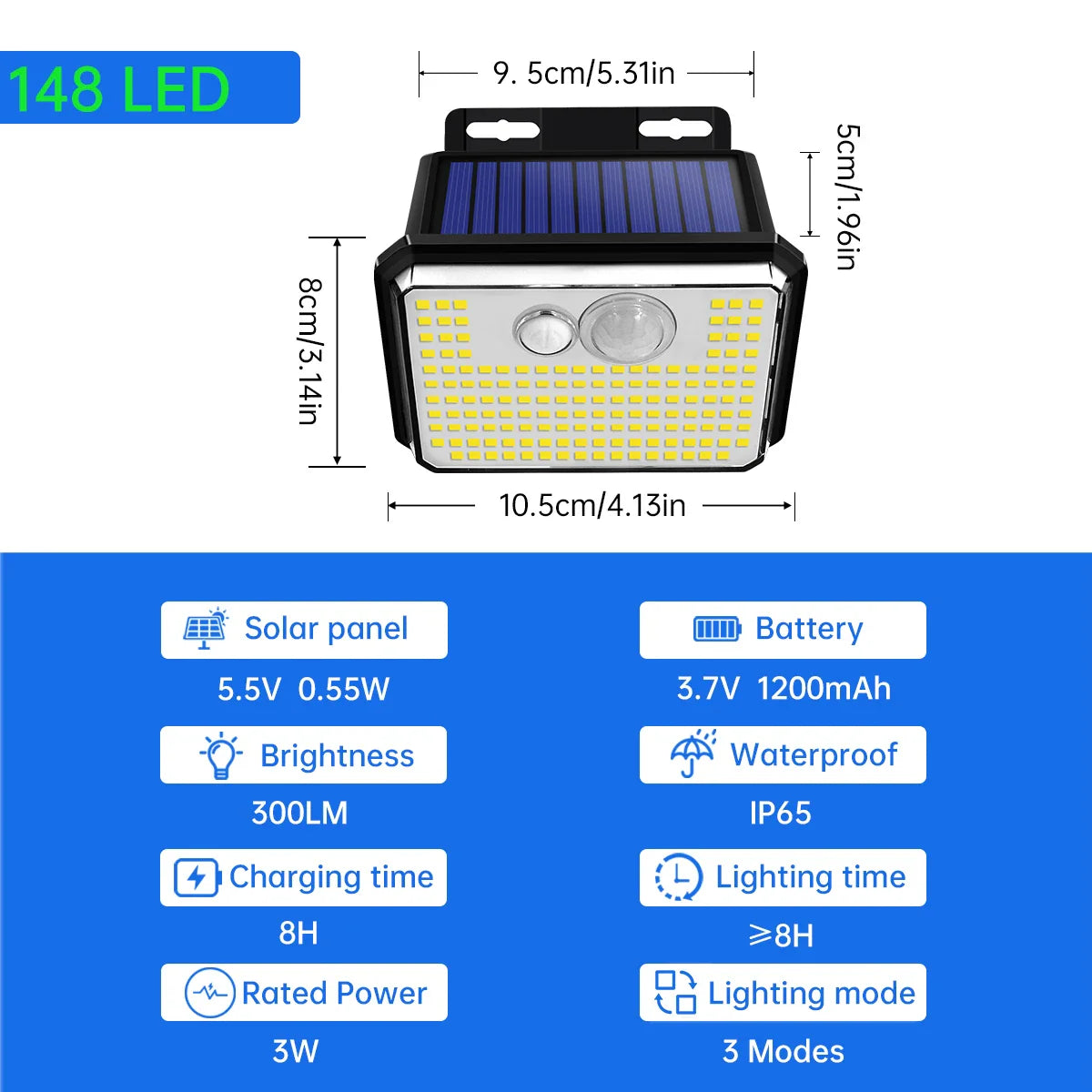 Vistalux Solar Wandleuchte | 148 LEDs | 3 Lichtmodi & Bewegungssensor | IP65 Wasserdicht