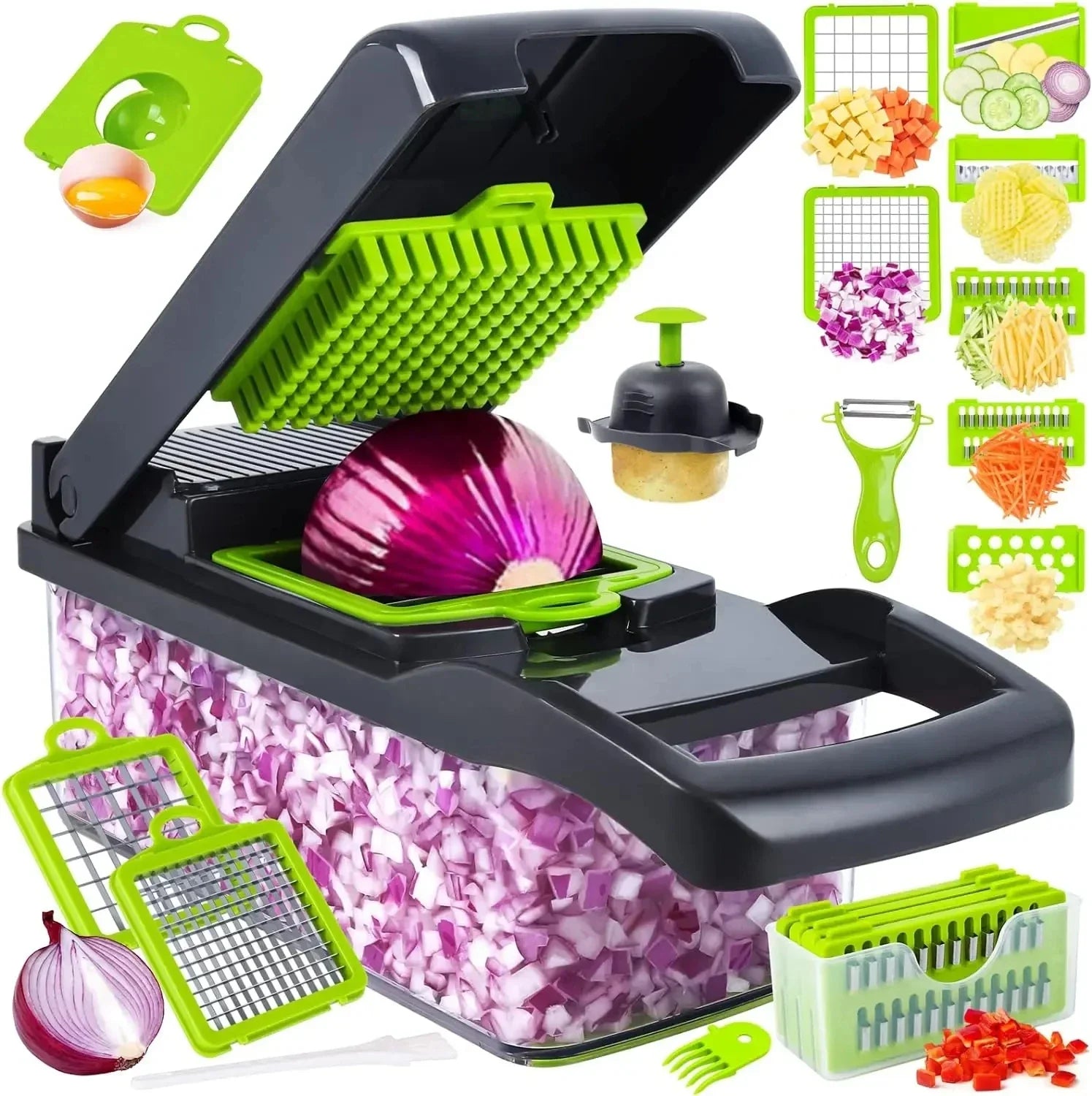CookSmart | 12-in-1 Gemüseschneider | 7 Edelstahlklingen, rutschfest & BPA-frei | Schneiden, Würfeln, Raspeln & Hobeln für die Küche