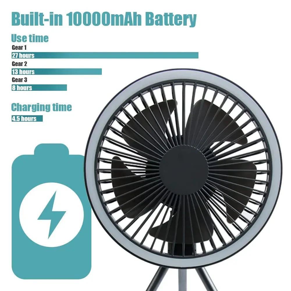Climaflow Stativ-Ventilator | 10000mAh Akku & Powerbank | 3-in-1 Design | Leise & Leistungsstark