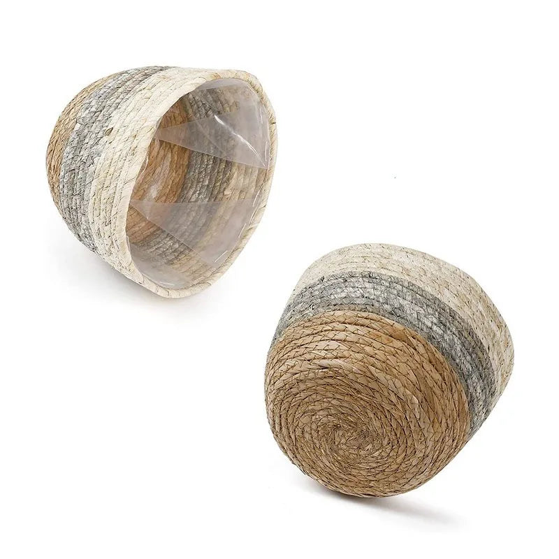 NaturaVive LeafBasket Pflanzenkorb aus Naturfaser | Handgeflochten & Robust | Für Boden & Tisch | Boho Deko für Zuhause & Büro