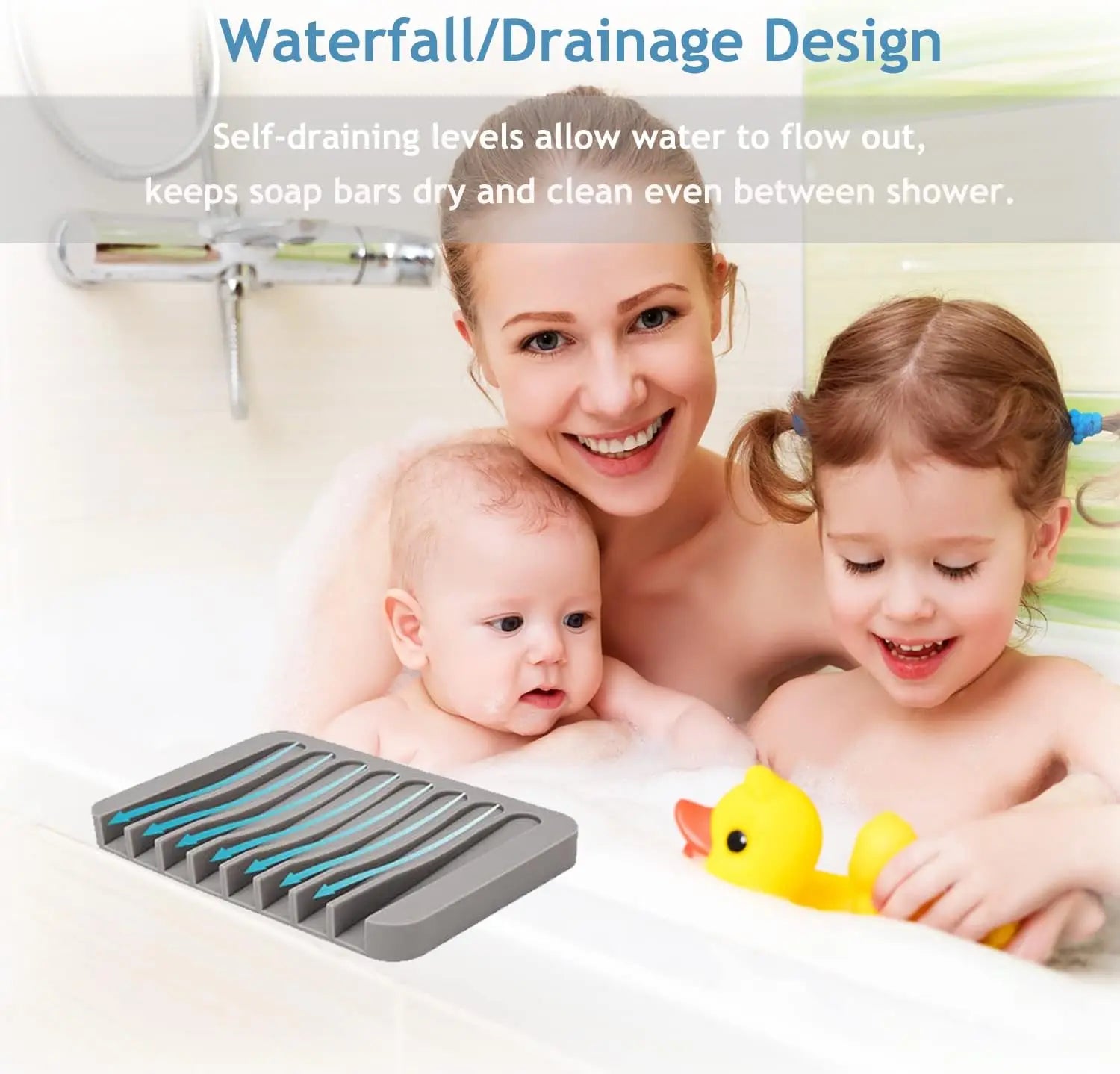 AquaDrop Flex | Seifenablage mit Wasserfall-Drainage | Rutschfest & Hygienisch | Flexibles Silikon