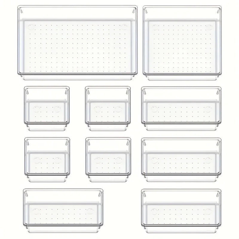 Clearyx Organizer Set | 18-teilig Transparent | Modular & Stapelbar | Für Bad, Küche & Büro