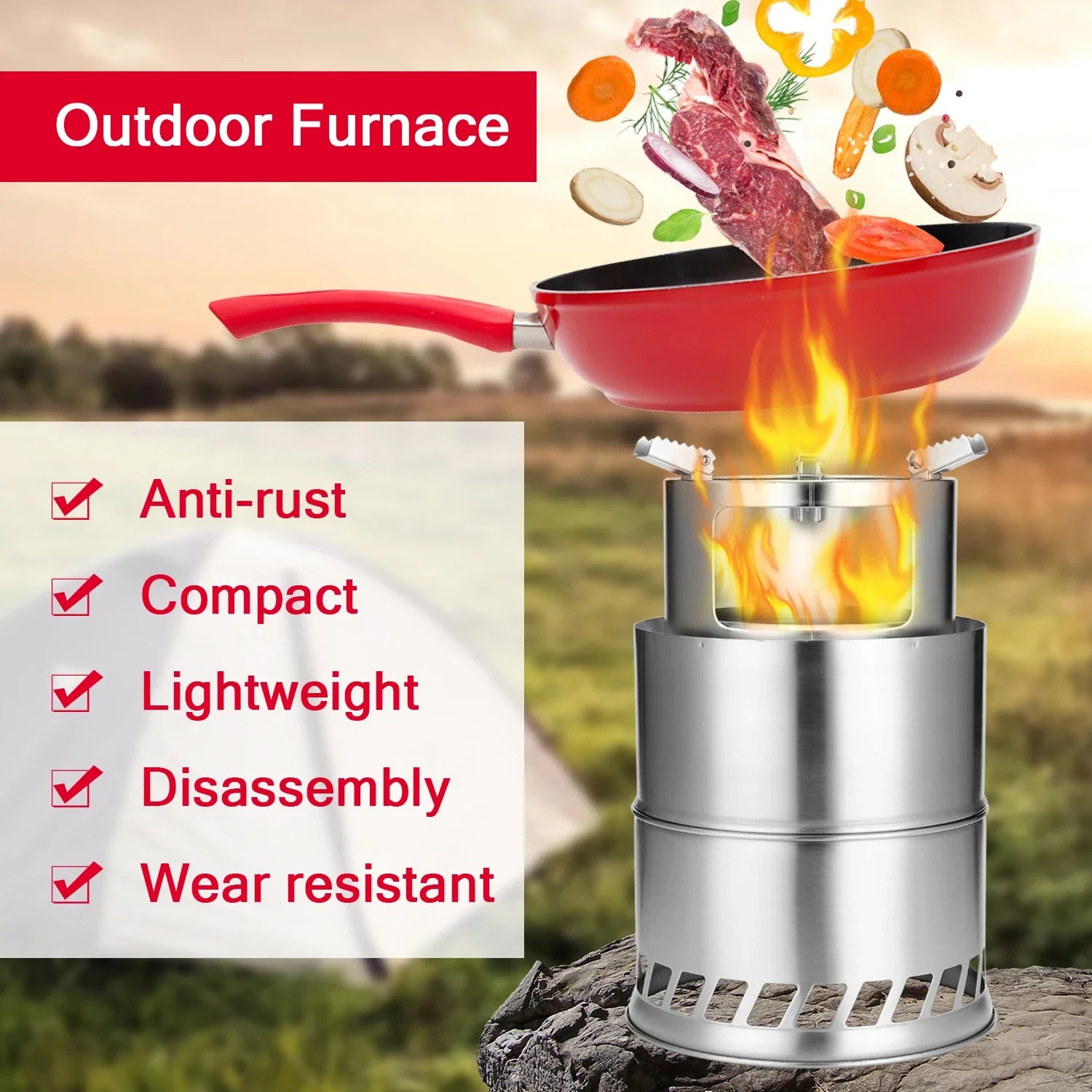 Flamestow Outdoor-Ofen | Edelstahl Holzofen | Größe S & L | Faltbar & autark | Für Camping & Trekking