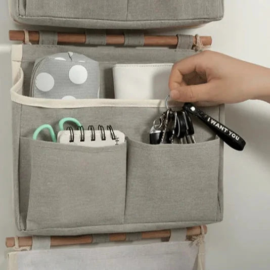 SmartTidy Wand-Organizer | 3 Fächer aus Baumwoll-Leinen | Wasserabweisend & Ohne Bohren