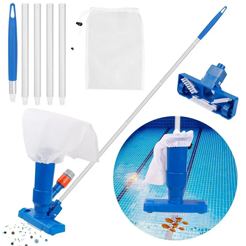 Hydrelix Poolreiniger Set | Für Pool & Teich | Mit Teleskopstange & Bürstenkopf | Blau