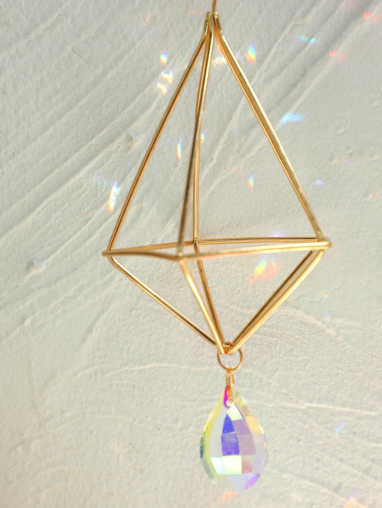 AerisGleam Airplant Hänger | Geometrische Boho-Deko | Mit Kristall & Goldrahmen | Für Tillandsien | Innen & Außen