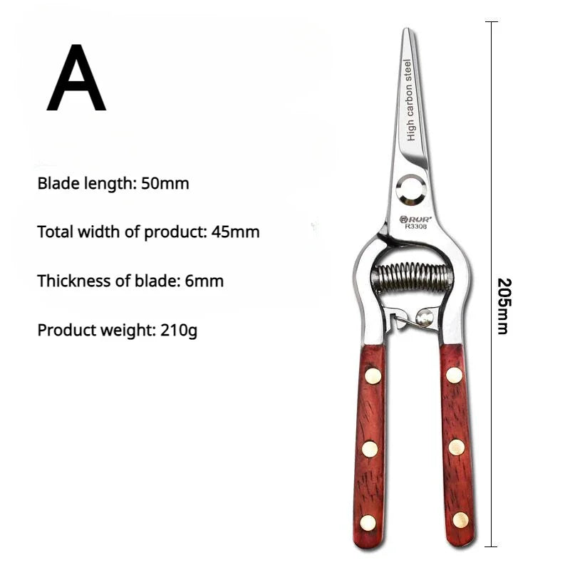 TreeSharp Pro | Gartenschere mit Holzgriff | 20 cm | Geschmiedeter Carbonstahl | Für Äste & Obstbäume