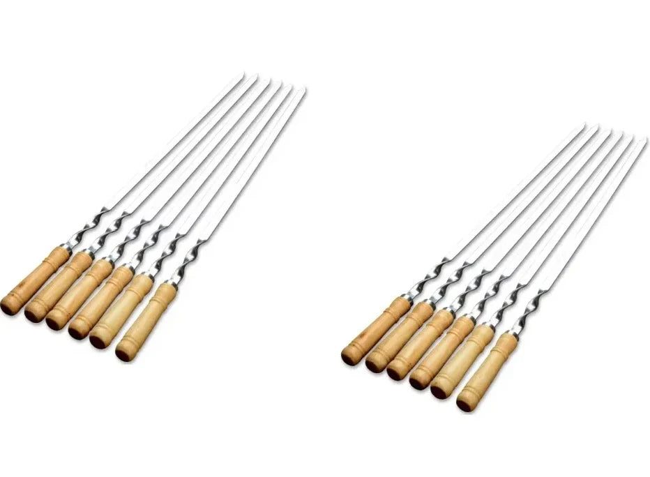 GrillMaster Pro Grillspieße | Extra Lange Edelstahlspieße mit Holzgriff | 6er Set