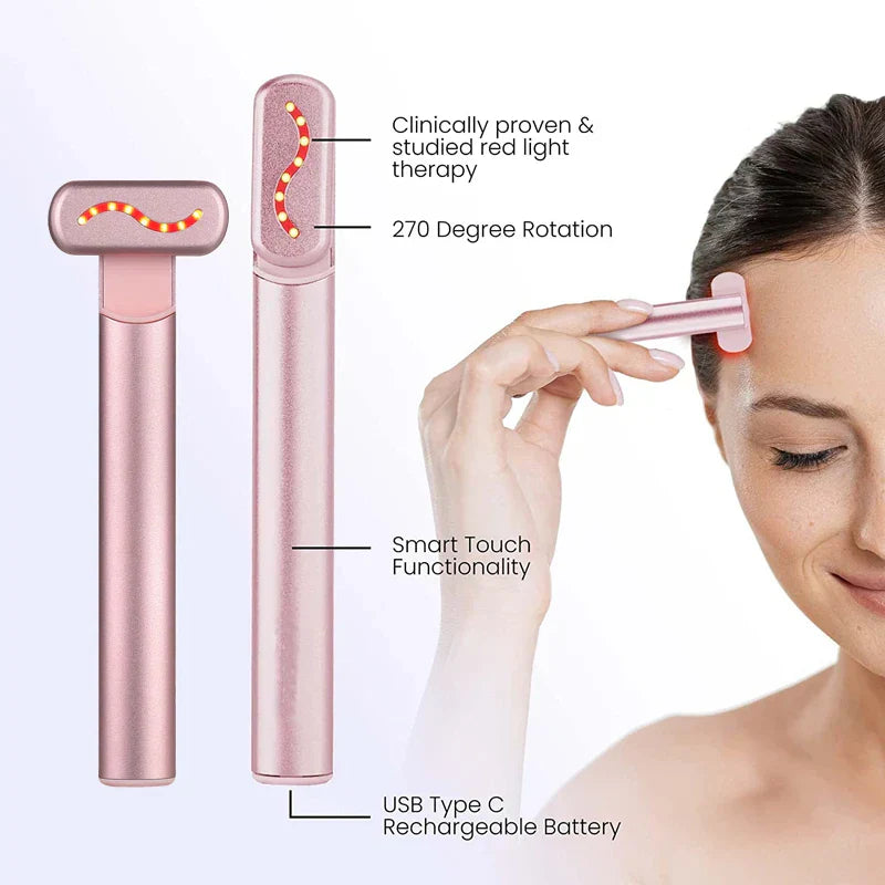 GlowVibe Pro | Anti-Aging Gesichtsmassagegerät | Rotlichttherapie, EMS Mikroströme & Vibration | Hautstraffung & Faltenreduktion