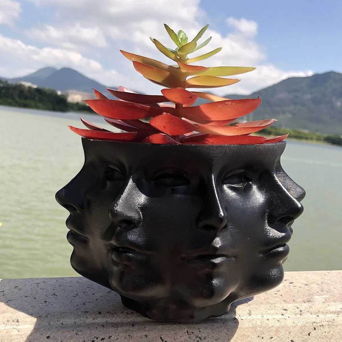 Faceflora 3D Blumentopf | Stilvolles Pflanzgefäß in Skulptur-Optik | Modern & Ausdrucksstark | Für Zimmerpflanzen & Deko