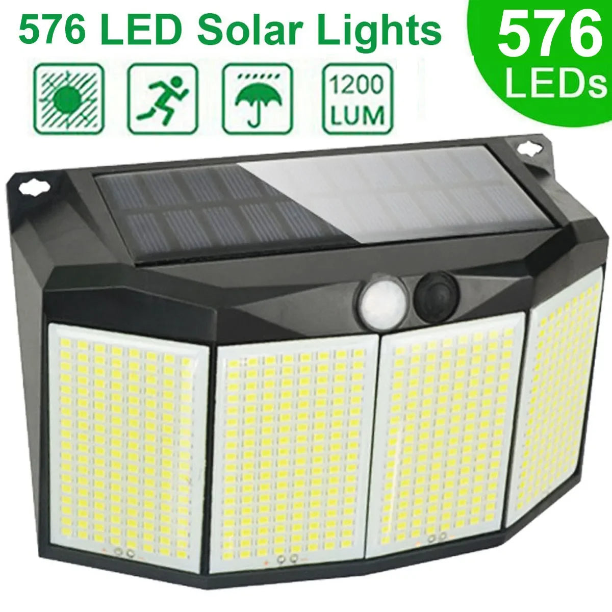 SolarGlow Außenleuchte | 576 LEDs | Bewegungs- und Lichtsensor | Solarbetrieb