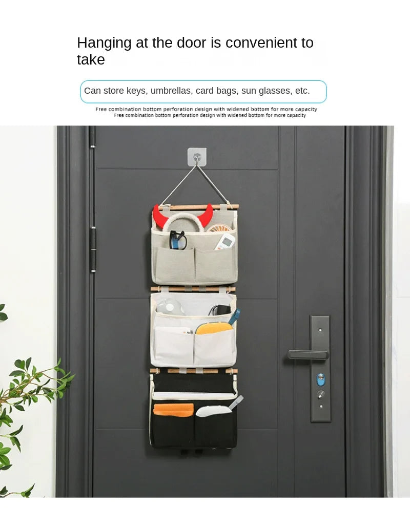 SmartTidy Wand-Organizer | 3 Fächer aus Baumwoll-Leinen | Wasserabweisend & Ohne Bohren