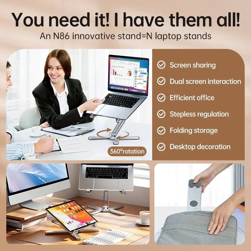 ErgoLift SteelStand | Laptop-Ständer Aluminium | Höhenverstellbar & Faltbar | Für Büro & Homeoffice