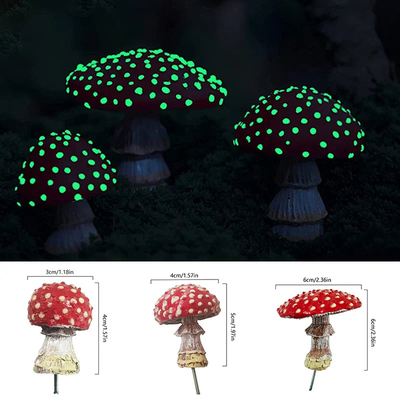 Glowloria MiniPilze | Garten Deko Leuchtend | Handbemalte Harzfiguren | Für Blumentopf & Feengarten | Solarlicht Effekt