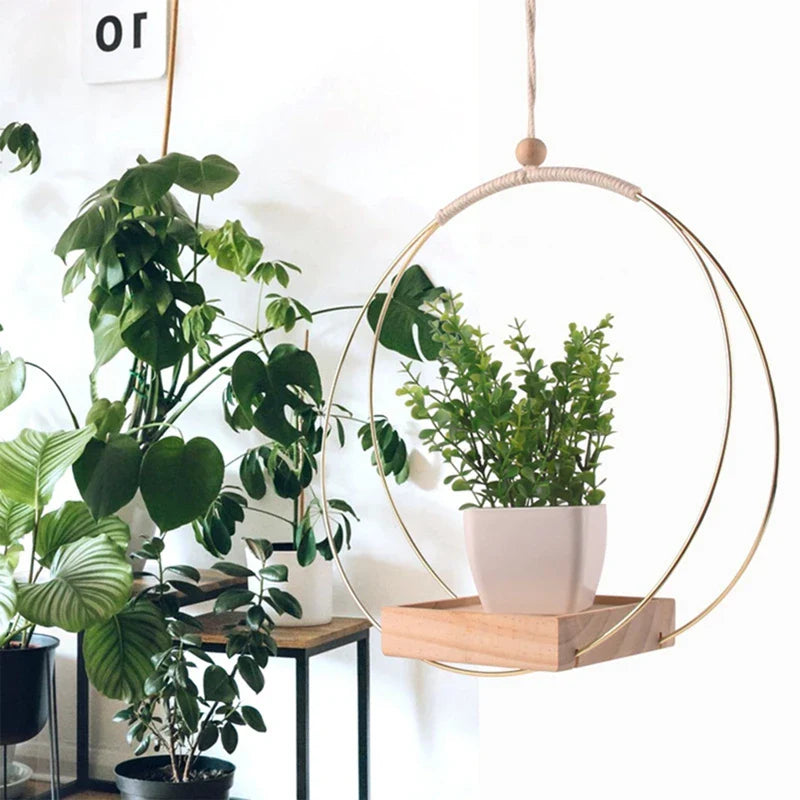 Nordivy PlantSwing | Hängender Pflanzenhalter aus Holz | Natürliches Boho-Design | Für Innen & Balkon | 25 cm Rund