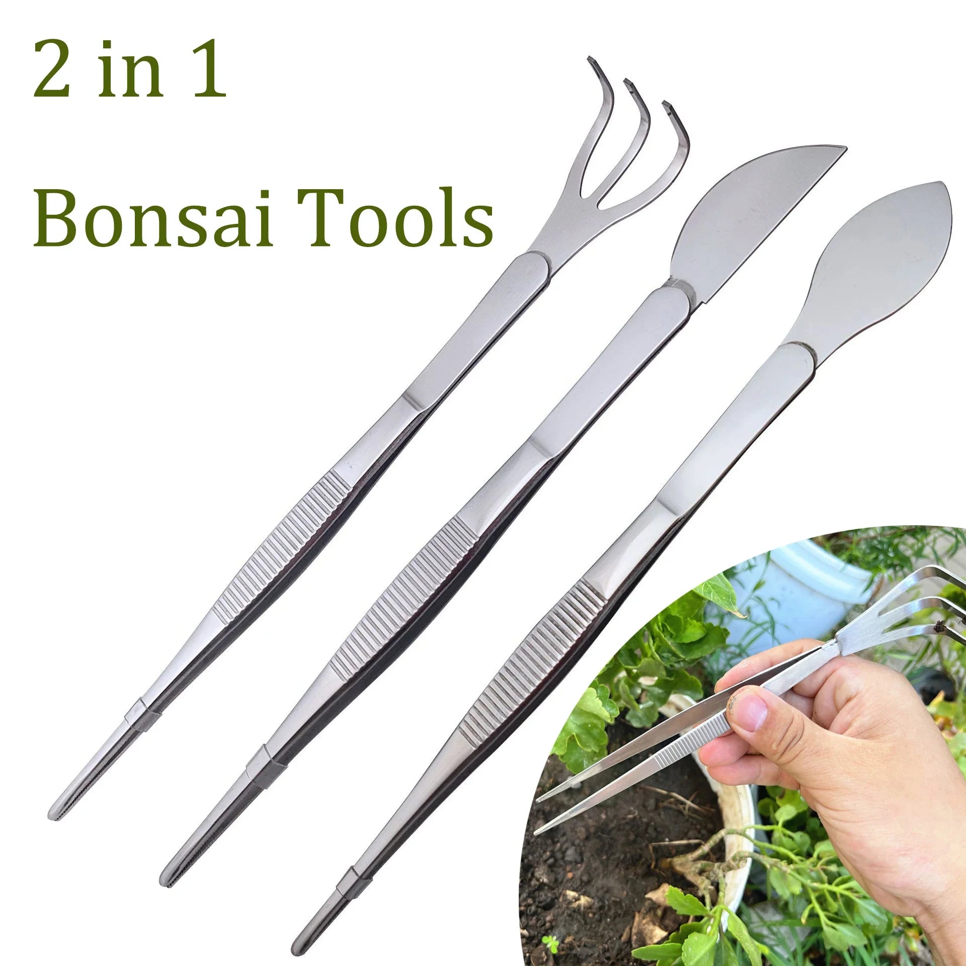 PlantMaster 2-in-1 Bonsai-Werkzeug | Pinzette & Wurzelrechen | Hochwertiger Edelstahl | Für Pflanzenpflege