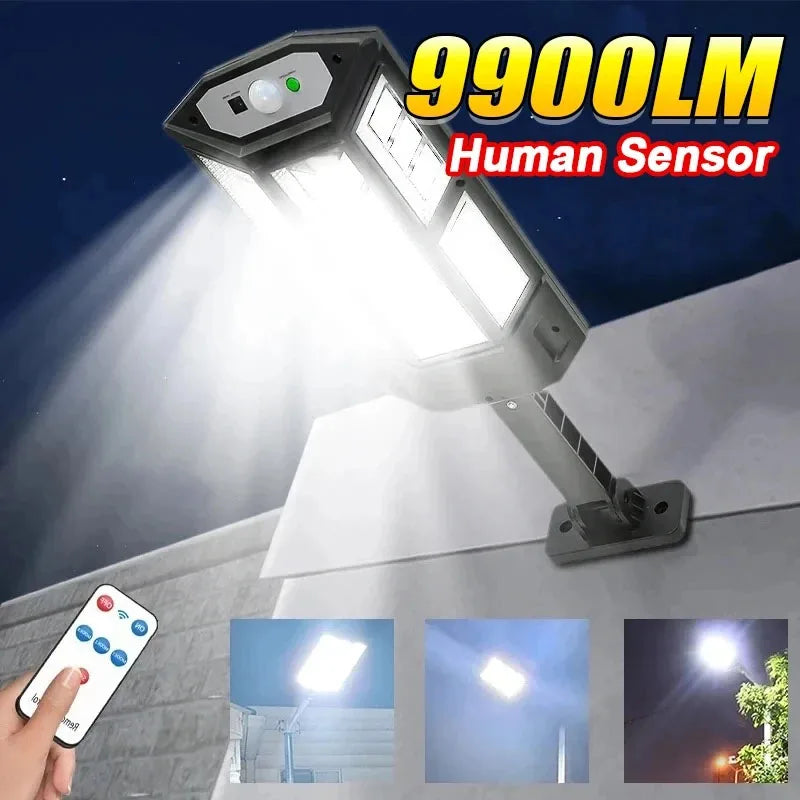 Lumivor Solarstrahler | 9900 Lumen | Mit Fernbedienung & Bewegungssensor | IPX6 Wetterfest