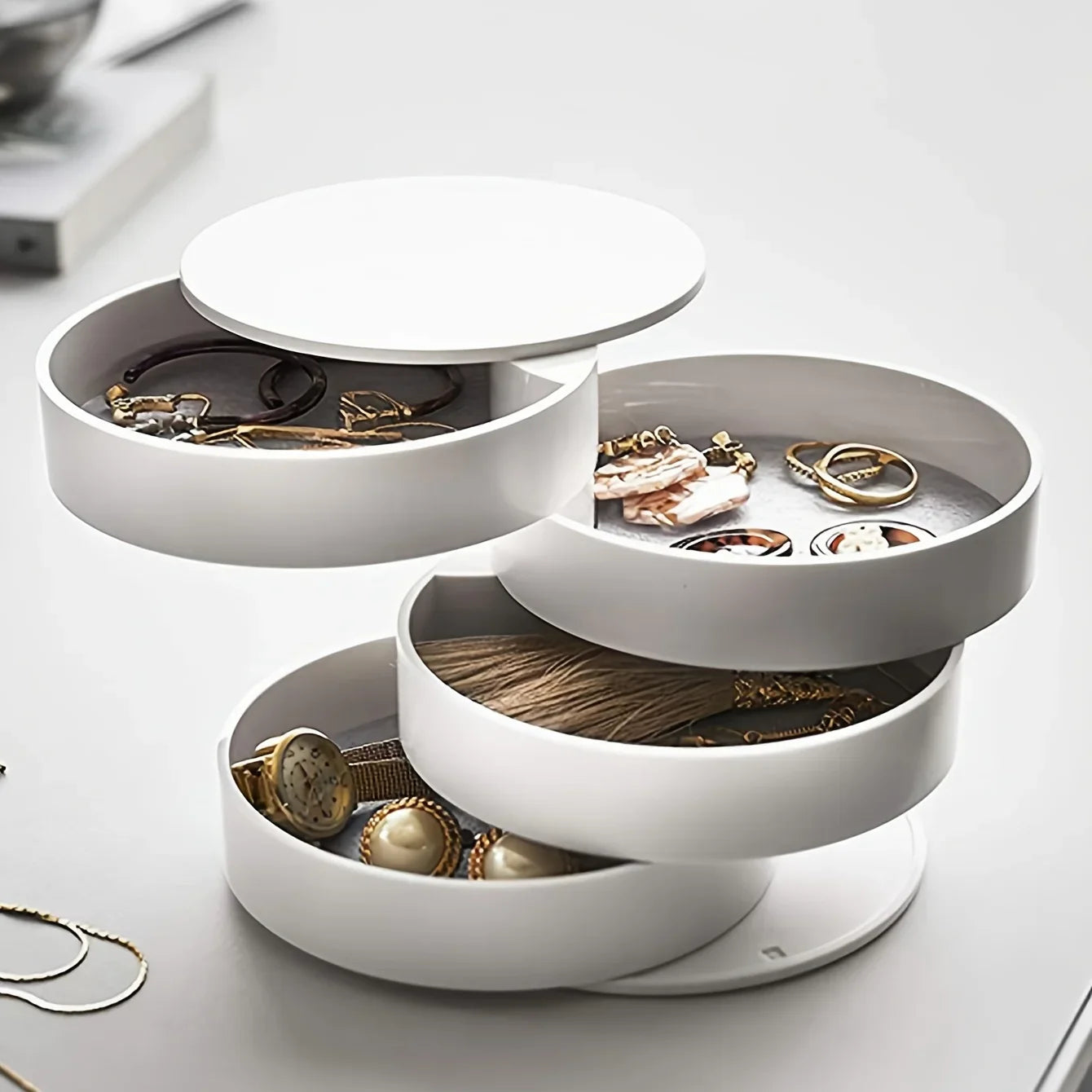 SpinBox Pro | Drehbare Aufbewahrungsbox für Schmuck & Kosmetik | Staubgeschützt & Platzsparend | Für Make-up & Accessoires