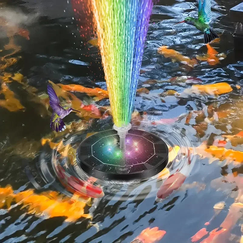 AquaGlow | Solar-Wasserbrunnen mit RGB LED | 6 Düsenaufsätze | 3.5W Solarpanel