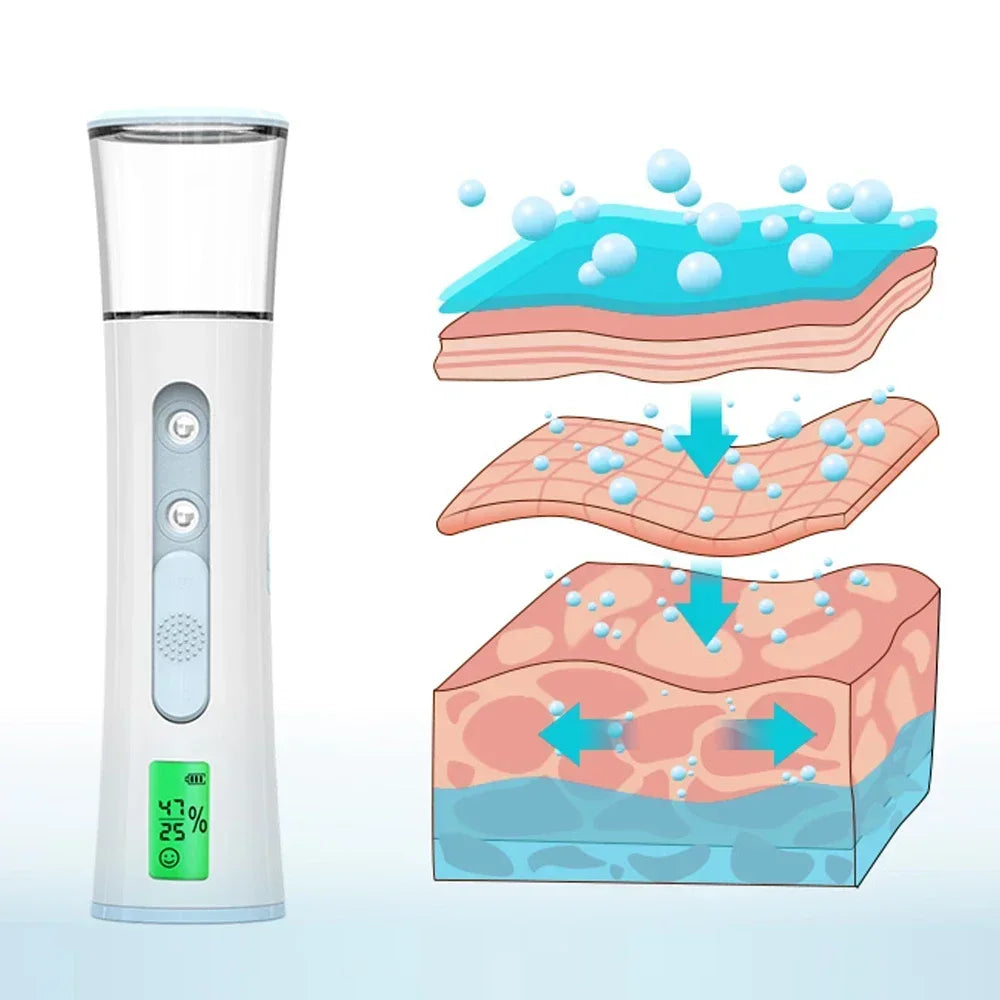 HydraGlow PocketMist | Tragbarer Nano-Hautbefeuchter | Feuchtigkeitstester & ultrafeiner Sprühnebel | Für sofortige Hautfrische unterwegs