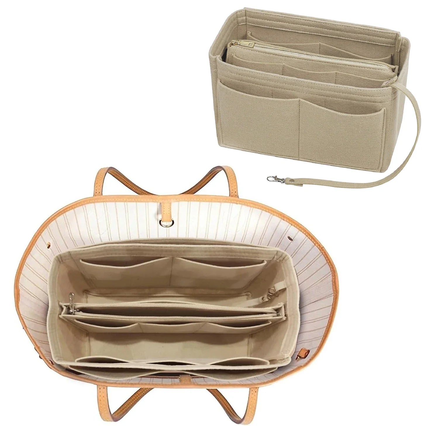 TidyLux | Handtaschen Organizer | 15 Fächer | Filz mit Metallreißverschluss